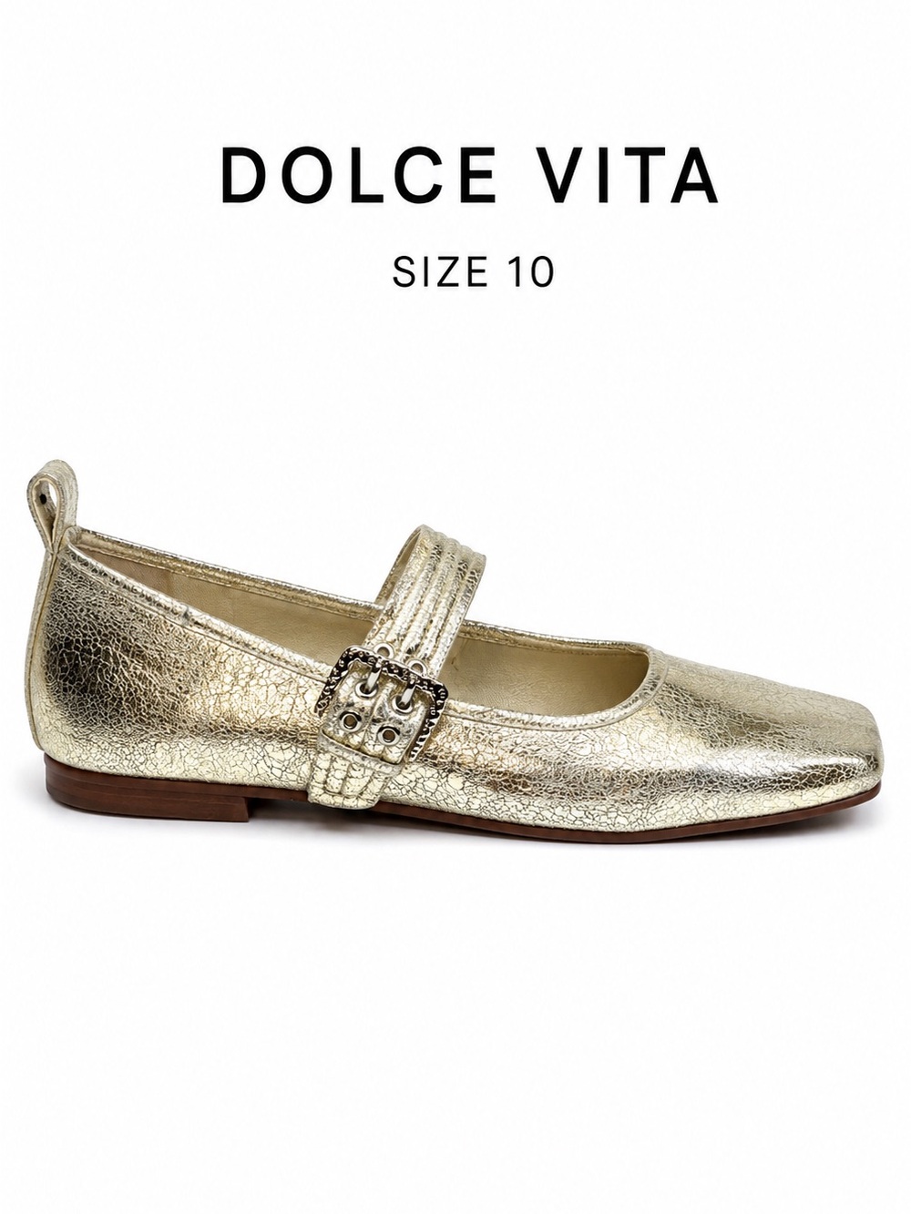 Dolce Vita Aileen Gold Metallic Leather Mary Jane Flats Square Toe Size 10